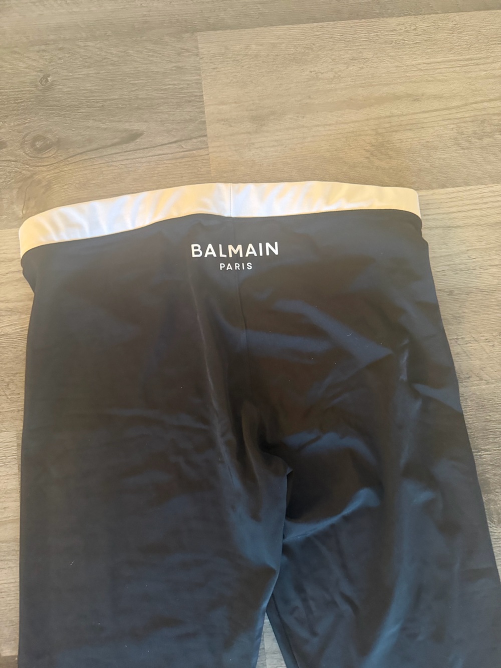 Balmain Black Leggings with White Waistband and Logo